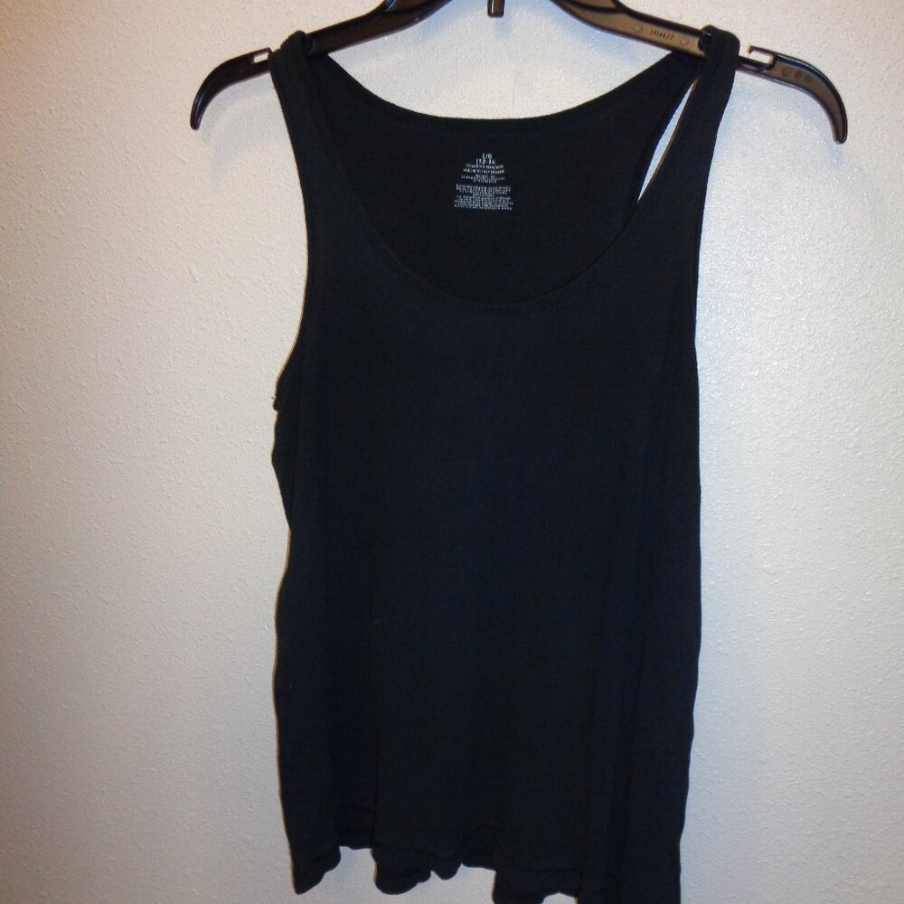 Women's Black Cotton Ribbed Tank Top Size Large